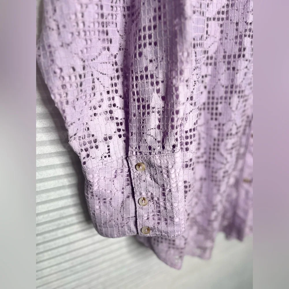 FREE PEOPLE in your dreams lace button down lavender XL oversized lace bohemian